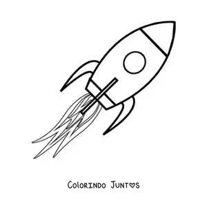 Desenho para colorir de um foguete espacial voando com propulsao