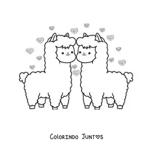 Desenho para colorir de casal de alpacas animadas apaixonadas