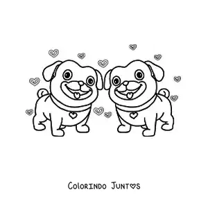Desenho para colorir de casal de cachorrinhos animados apaixonados