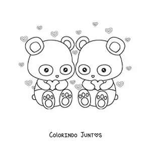 Desenho para colorir de casal de pandas animados apaixonados