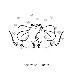 Desenho para colorir de casal de ratinhos animados apaixonados