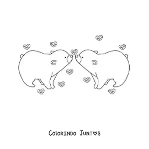 Desenho para colorir de casal de ursos animados apaixonados