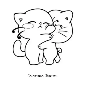 Desenho para colorir de casal de gatos apaixonados abraçados