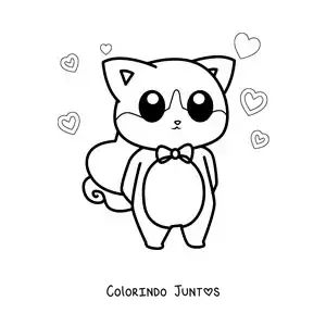 Desenho para colorir de gato kawaii elegante com um coração