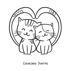Desenho para colorir de gatos apaixonados com os rabos formando um coração