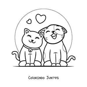 Desenho para colorir de gatos apaixonados miando com corações