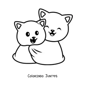 Desenho para colorir de casal de gatinhos abraçados juntos em uma manta