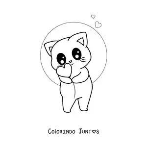 Desenho para colorir de gato kawaii animado com um balão de coração