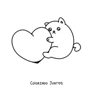 Desenho para colorir de gatinho fofo abraçando um coração
