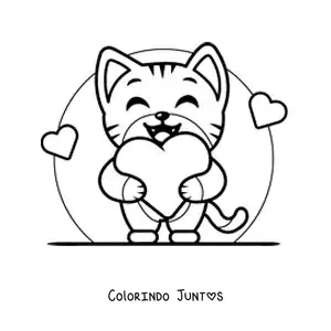 Desenho para colorir de gato animado com corações