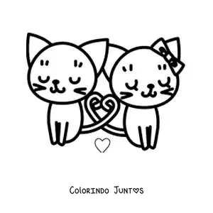 Desenho para colorir de gatinhos fofos apaixonados com os rabos formando um coração