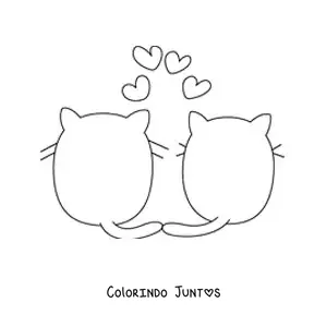 Desenho para colorir de silhueta de dois gatos apaixonados com corações