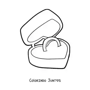 Desenho para colorir de anel de noivado em uma caixa em forma de coração