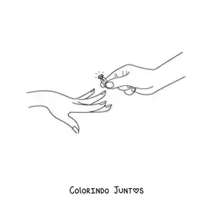 Desenho para colorir de mão com um anel de noivado