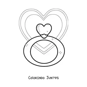 Desenho para colorir de anel de coração com corações ao fundo