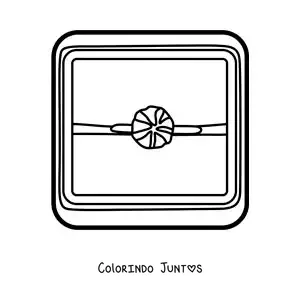 Desenho para colorir de caixa com anel de diamante