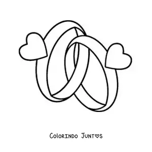 Desenho para colorir de alianças de casamento entrelaçadas com corações