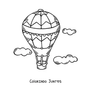 Desenho para colorir de um balao de ar quente voando no ceu