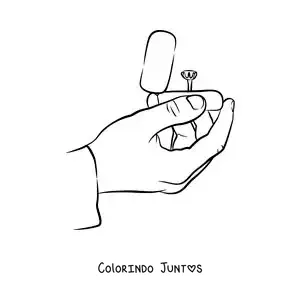 Desenho para colorir de uma mão com um anel de noivado na sua caixa