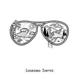 Desenho para colorir de óculos de sol com uma paisagem