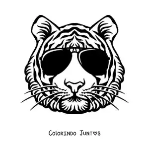 Desenho para colorir de tigre animado com óculos de sol
