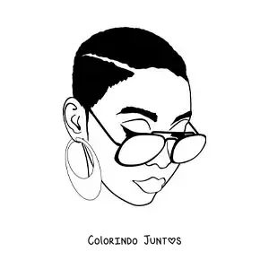 Desenho para colorir de rosto de uma mulher com óculos da moda