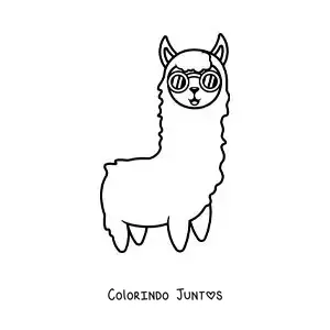 Desenho para colorir de lhama animada com óculos de sol