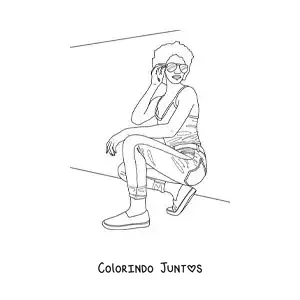Desenho para colorir de linda mulher afro-americana com óculos da moda