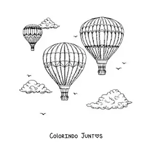 Desenho para colorir de tres baloes de ar quente no ceu