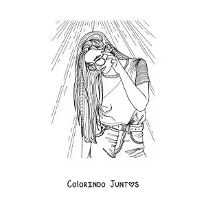 Desenho para colorir de garota fofa com óculos de sol