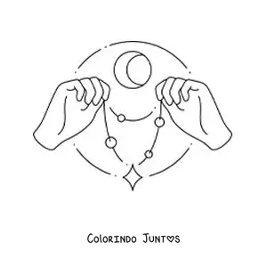 Desenho para colorir de mãos segurando um colar de miçangas