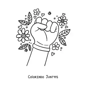 Desenho para colorir de uma mão com uma pulseira e flores