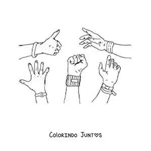 Desenho para colorir de mãos com pulseiras e braceletes