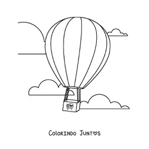 Desenho para colorir de um balao de ar quente flutuando no ceu