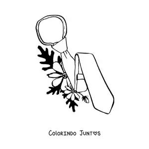 Desenho para colorir de uma gravata e flores