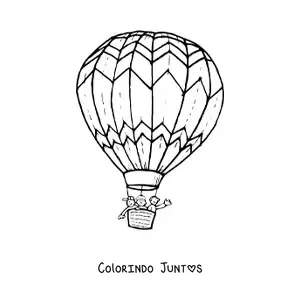 Desenho para colorir de tres criancas voando em um balao de ar quente
