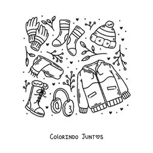 Desenho para colorir de casaco de inverno com um gorro e um cachecol