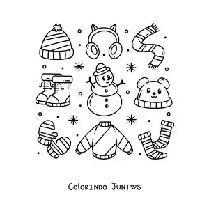 Desenho para colorir de boneco de neve com roupas de inverno