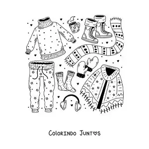 Desenho para colorir de cachecol e roupas para a neve