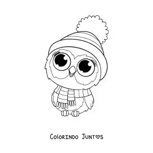 Desenho para colorir de coruja fofa de desenho com um cachecol