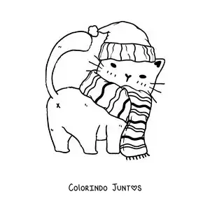 Desenho para colorir de gatinho de desenho com um cachecol