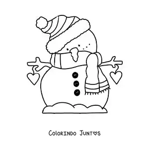 Desenho para colorir de boneco de neve de desenho com um cachecol e um gorro