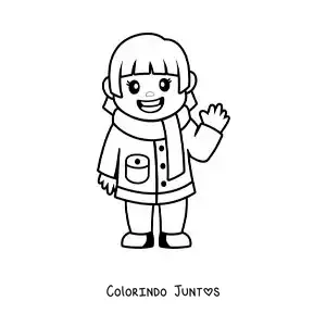 Desenho para colorir de menina de desenho com um cachecol