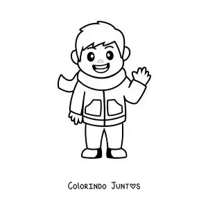 Desenho para colorir de menino de desenho com um cachecol