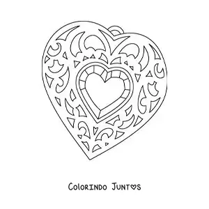 Desenho para colorir de uma joia com cristal em forma de coração