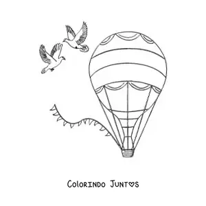 Desenho para colorir de um balao de ar quente de casamento