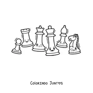 Desenho para colorir de peças de xadrez kawaii de desenho