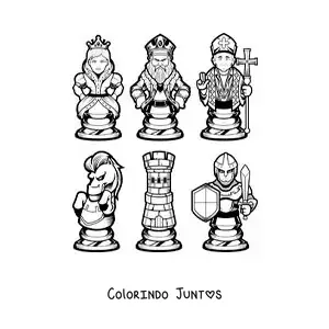 Desenho para colorir de peças de xadrez de desenho