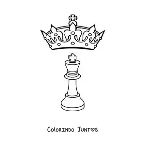 Desenho para colorir de peça da rainha do xadrez e uma coroa