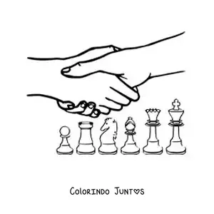 Desenho para colorir de jogadores de xadrez apertando as mãos